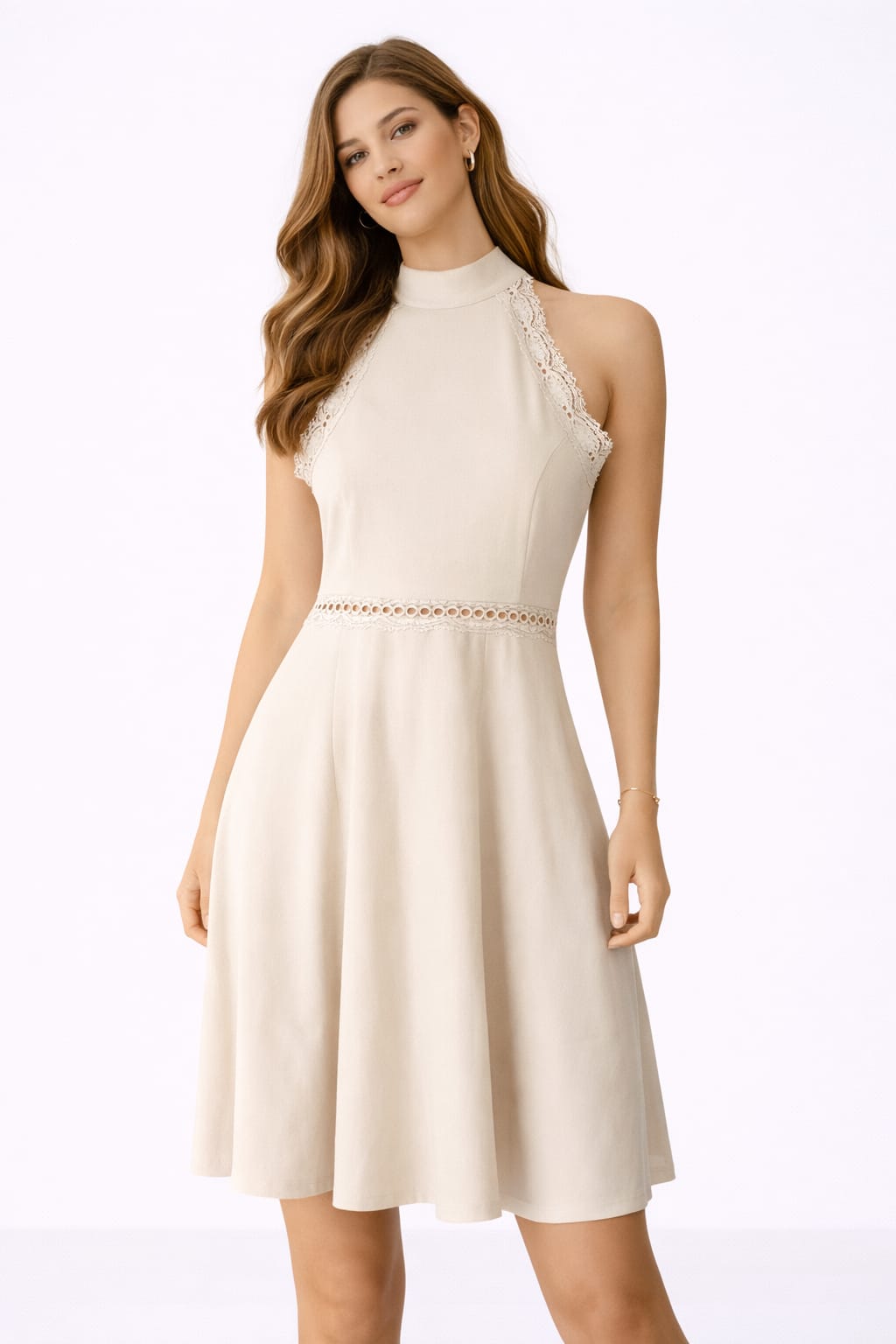 Mojito elegant cream mini dress